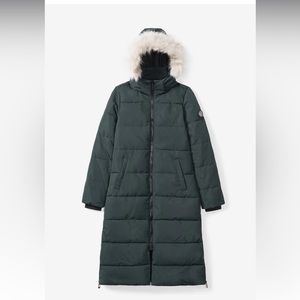 Noize Dark Green Long Puffer Coat with Faux Fur Hood